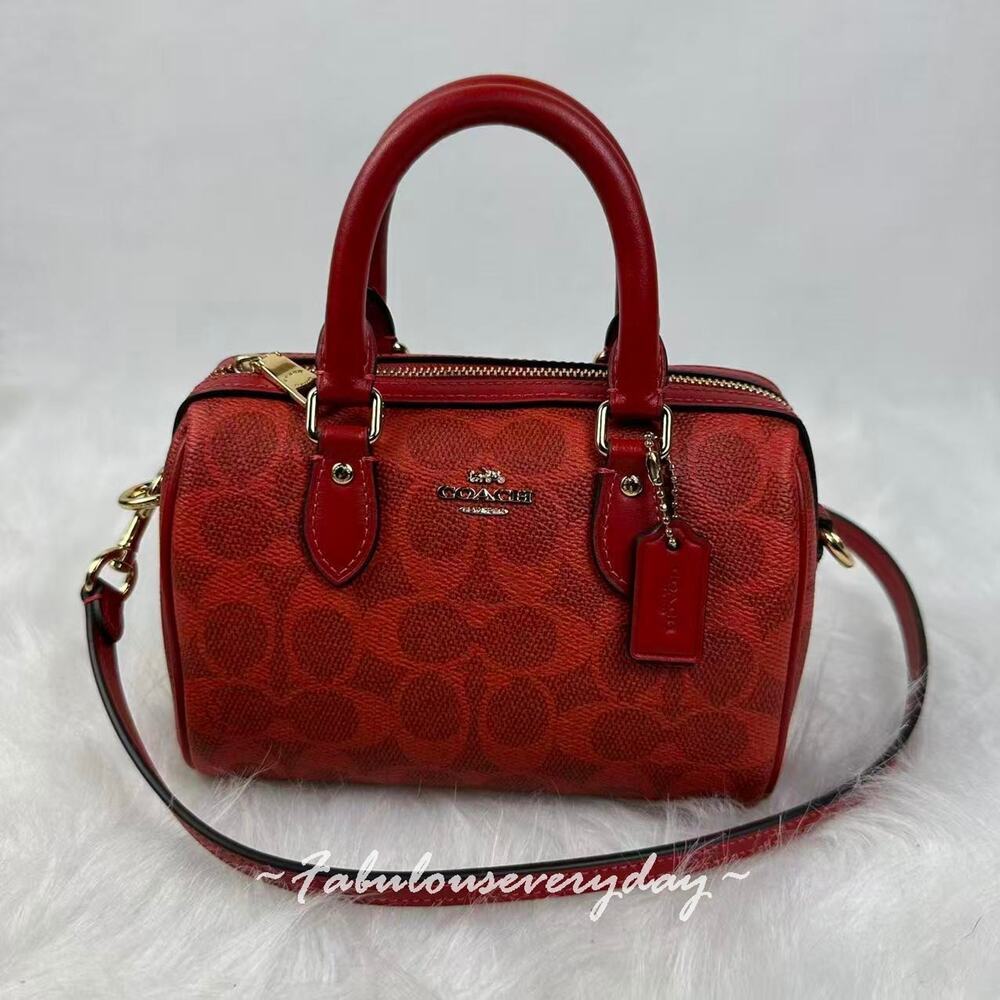 Coach Mini Rowan Crossbody Bag In Signature Canvas/Gold/Crimson CEY63 NWT